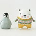 AUTUMN SALE Penguin animal sculpture - Paper clay little figurine