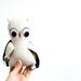 Hand sewn soft sculpture - Olaf the Owl. White and gray woodland, forest bird.