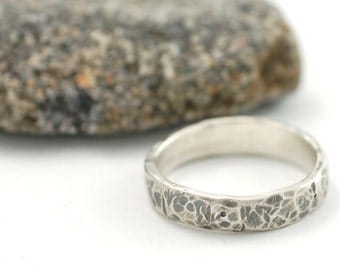 ... Silver Wedding Band - hammered and weathered recycled metal wedding