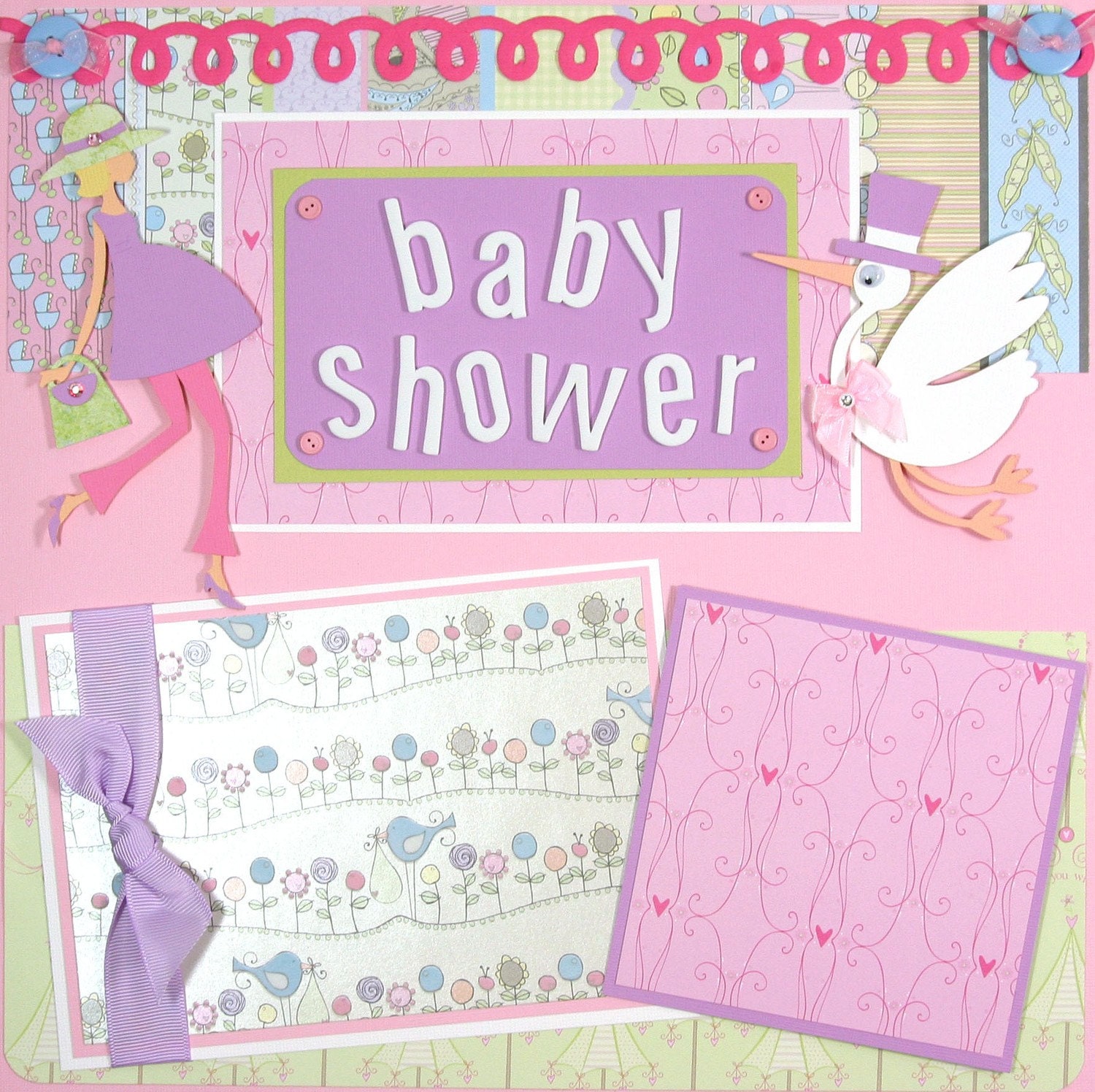 12 X 12 Premade Scrapbook Layout Baby Shower