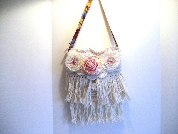 Crocheted Shabby Chic Envelope Shoulder Bag