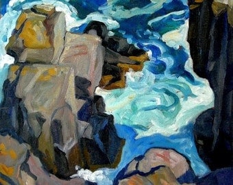 Pulpit Rock, Monhegan, Maine. Large Oil on Canvas, 22x26 Original Impressionist Seascape, Signed Original Oil Painting Landscape