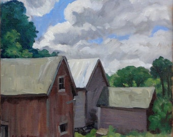 Berkshire Barns, Williamstown. Realist Oil Painting on Canvas, 11x14 American Impressionist Plein Air Landscape, Signed Original Fine Art