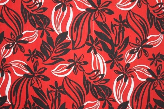 Black and White on Red Hawaiian Print Yardage Available