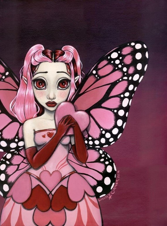 Big Eyed Art / Fairy Print / Shy Valentine by Lindsey Cormier