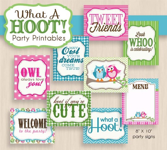 OWL Birthday Party Printable Package in Pink & by PrintasticDesign