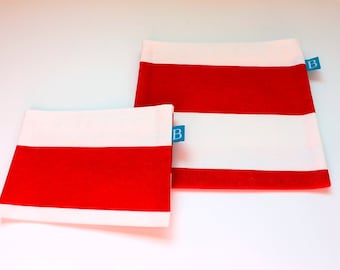 Reuseable Eco-Friendly Set of Snack and Sandwich Bags in Red and White Striped IKEA Fabric