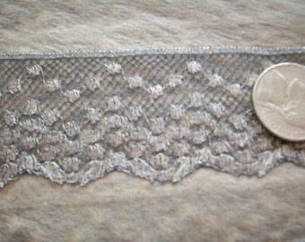 antique french silver metal lace trim 1 1/4"