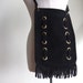 vintage 1960's handmade black suede purse shoulder bag with fringe and grommet details