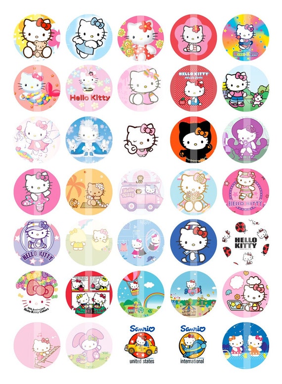 Hello Kitty Bottle Cap Images 1 Inch Round Collage Sheet