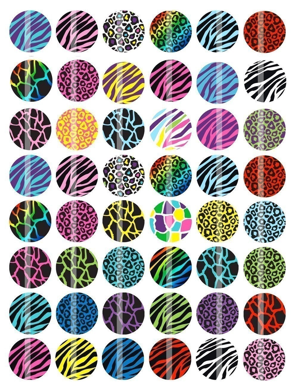 Fun Animal Prints 1 inch Round Digital Collage Sheet for