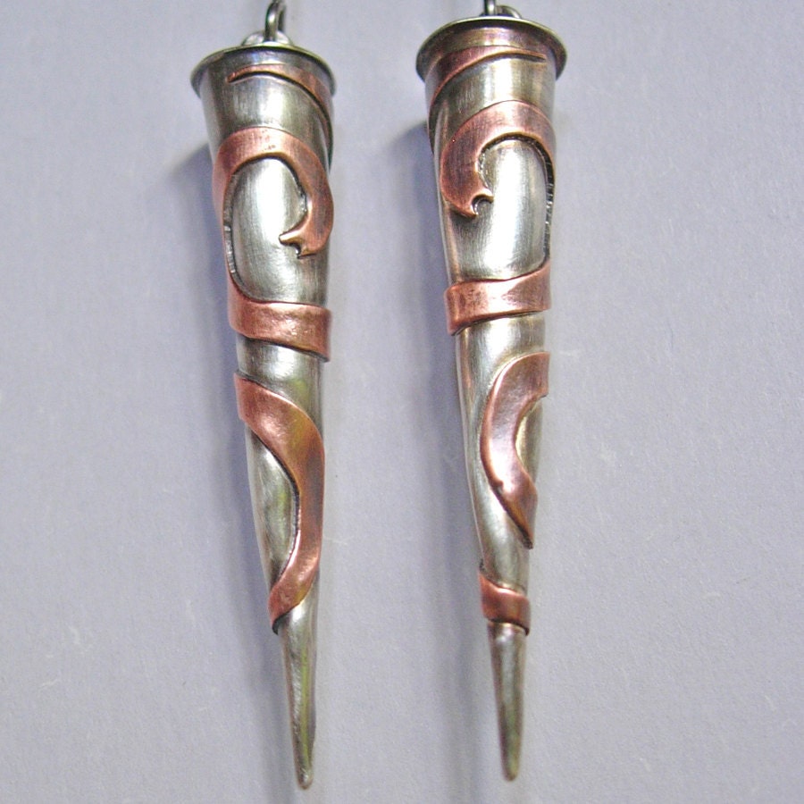 Mixed Silver Copper Cone Earrings by jordanfineartjewelry on Etsy