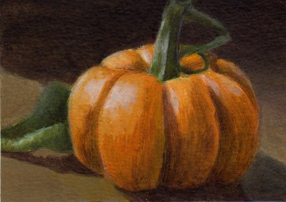 Autumn ACEO Painting Still Life Pumpkin Original by ShirleyArt