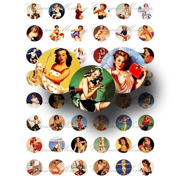 value vintage bottle cap round Collage 1 Girls Pinup Cap(3) Vintage Sheet Bottle inch  Digital