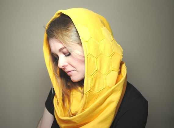 Sweatshirt  hooded scarf   Pattern Infinity infinity Hooded Scarf Material,  Honeycomb Yellow