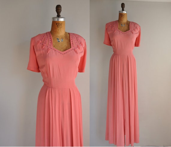 1940s dress / vintage 40s pink rayon gown / Perfectly Pink