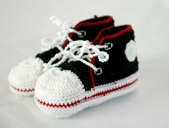 black white red crocheted infant booties boy girl washable baby 