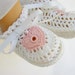 Baby Booties White and Pink Heart crochet newborn infant lacy footwear Valentine's Day shoes cotton crochet thread washable 0-3 month