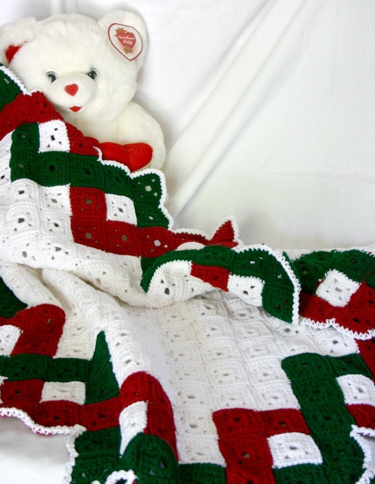 Christmas afghan granny square crochet lap by lovinghandscrochet