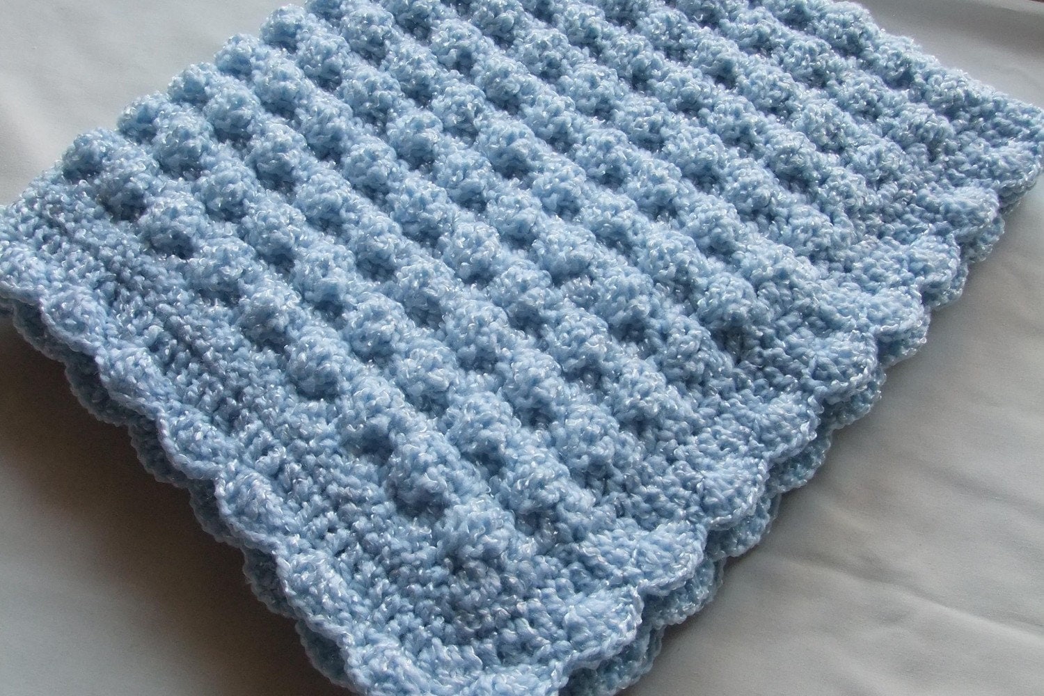 Baby Boy Blanket Crochet baby blanket Soft Blue Puffy