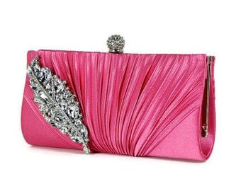 Fuchsia Clutch, Crystal Bridal Clutch, Evening Bag, Rhinestone Clutch, Wedding Clutch, Bridesmaids Clutch, Formal