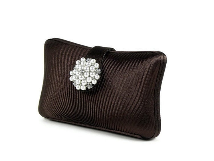 Brown Evening Bag Clutch Purse with Pearl by WhiteAisleBoutique