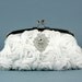 Bridal Clutch White Chiffon Lace Rosettes and Crystal Accent