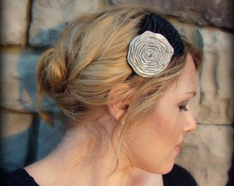 Black and Silver Double Folded Rose Headband for Women and Girls