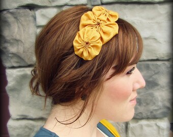 Mustard Headband for Women, Rosette Trio for Adults and Girls