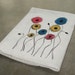 Poppies Screen Printed and Watercolored Flour Sack Cotton Dish Cloth Pink, Yellow and Blue Poppy Print