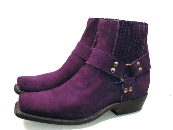  Men s  Purple  Suede Ankle High Harness Boots  size 9