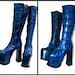 Vintage Luichiny Platform Boots Blue Leather Knee High Club Kid Cyber Stack Plats from Spain Womans size 7