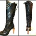Vintage Knee High Black Leather Corset Back Cyber Glam Boots Euro sz 40 U.S sz 9 1/2