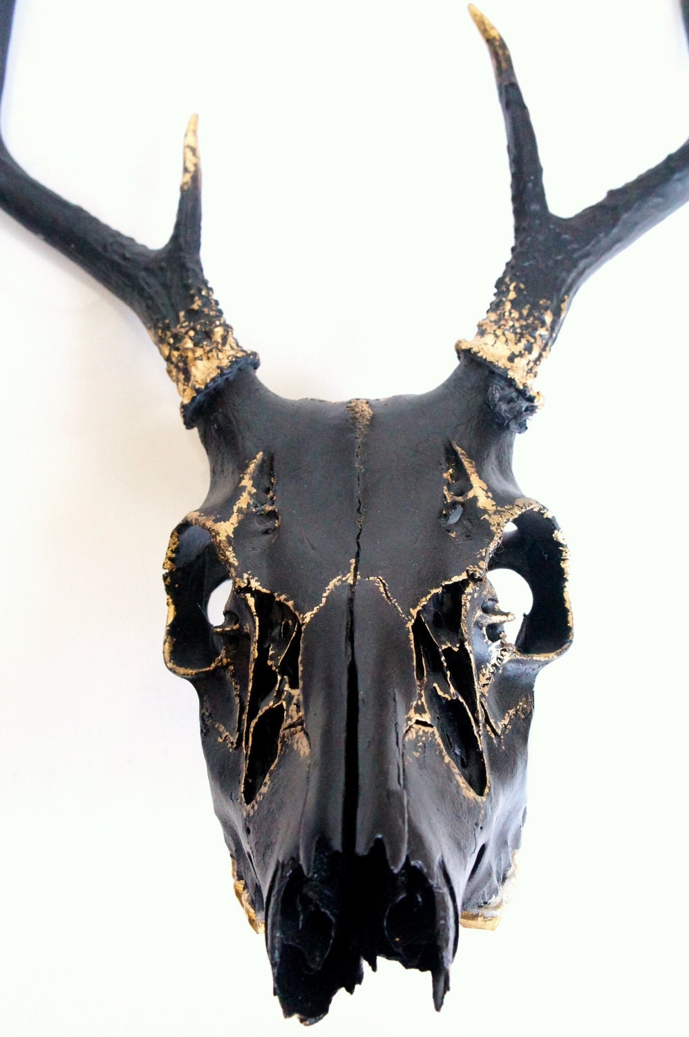 Black Gold Leaf Deer Skull Wall Decor Art OOAK