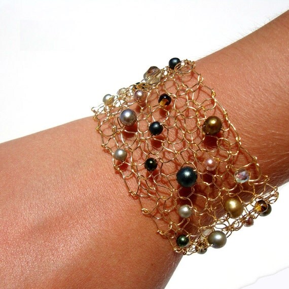 Gold Arm Cuff Beaded Bracelets Pearl Cuff Bracelet Delicate