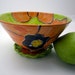 Majolica Pottery Colander Clay Tangerine Orange Poppy on Lime Green Berry Strainer - Clay Lick Creek Pottery