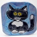 Handmade Ceramic Majolica Tile Pottery Earthenware Clay Slab Black White Tuxedo Cat on Turquoise Blue Wall Hanging Clay Lick Creek Pottery