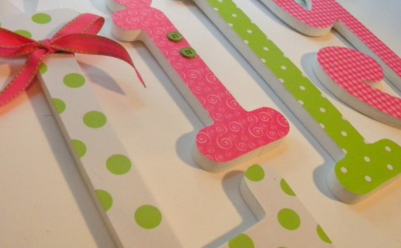 Pink and Green Nursery Decor Baby Girl Wooden Letters NEON