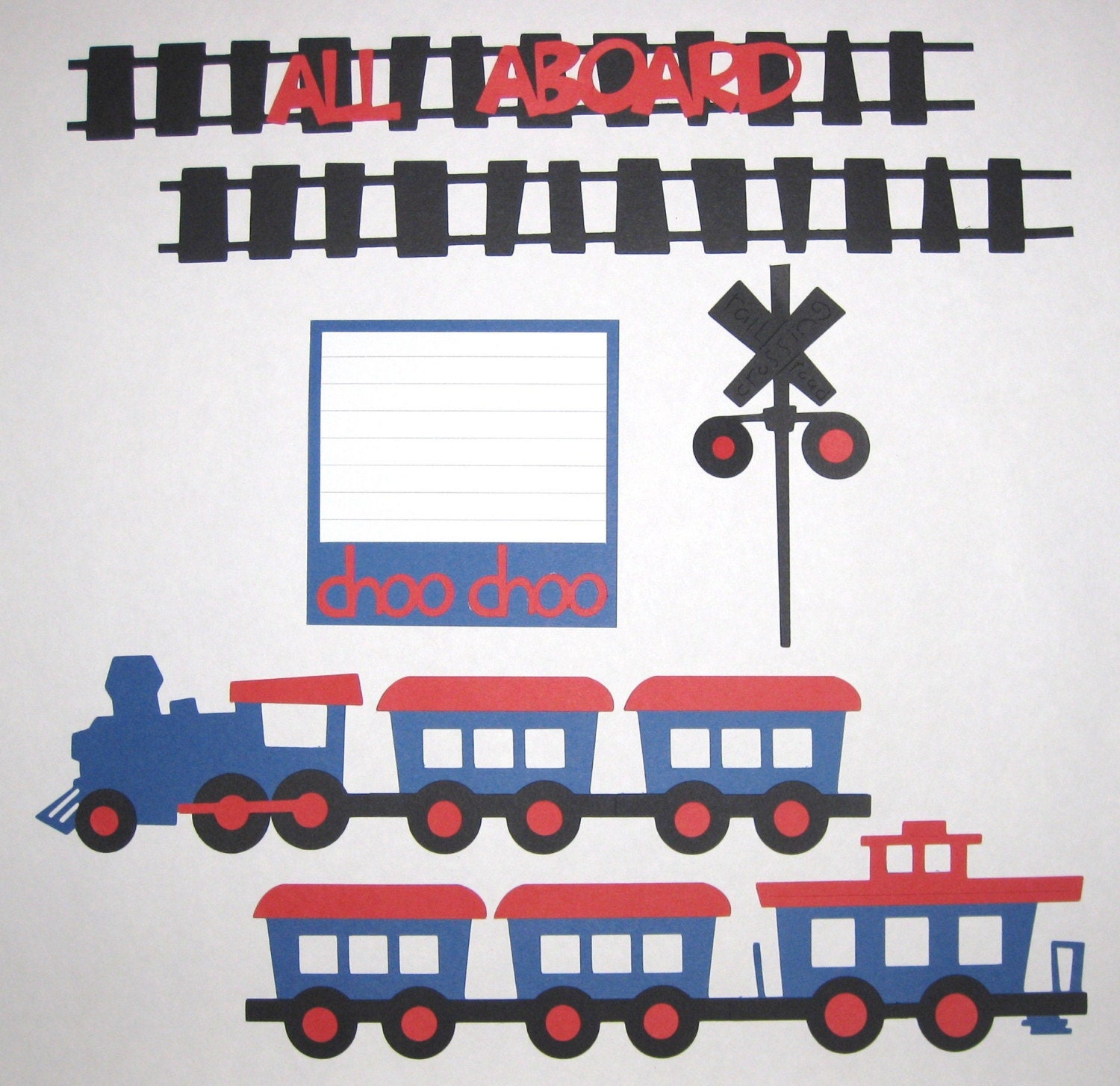 Blue and Red TRAIN Scrapbook Border Set Page Layout by YourWhimsy1