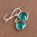 Blue Green Silver Earrings - Silver Framed Blue Zircon Glass Earrings.Christmas in July Sale. Use Discount Code LILA20 to save 20 percent.
