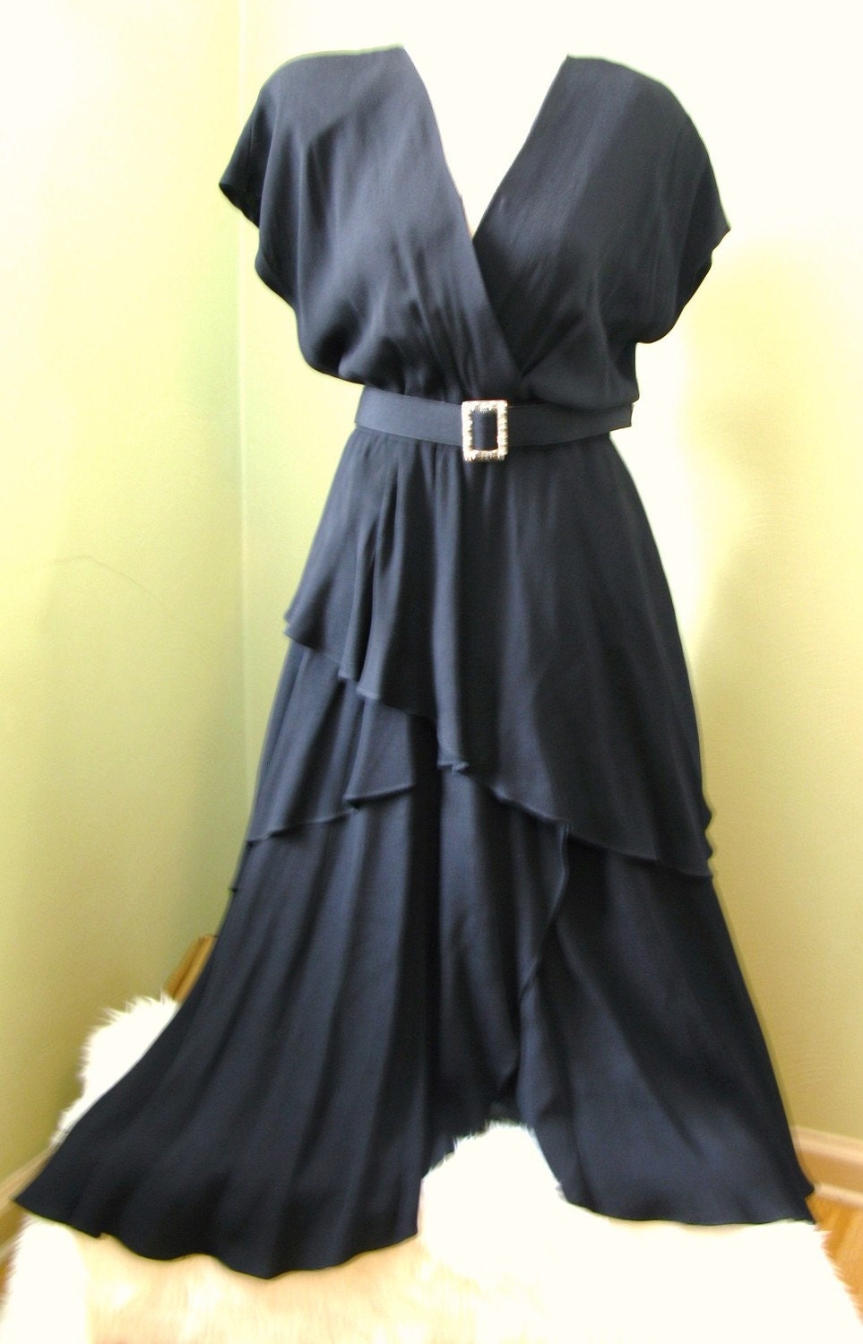 Black Formal Dancing Dress 80s Does 40s by RareEssenceVintage