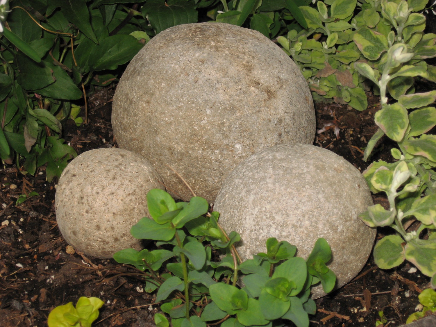 Hand Cast Hypertufa Garden Balls Spheres Set of 3