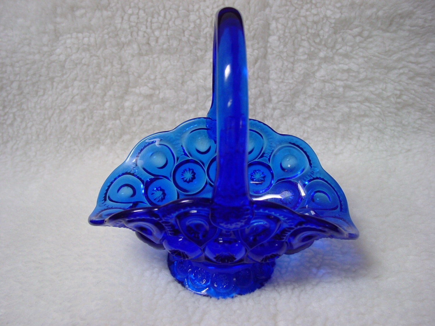 Vintage Cobalt Blue Glass Basket with Handle