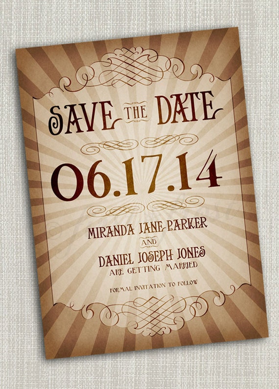 Vintage Style Save the Date Printable Card - Wedding Bridal Announcement Steampunk Il_570xn