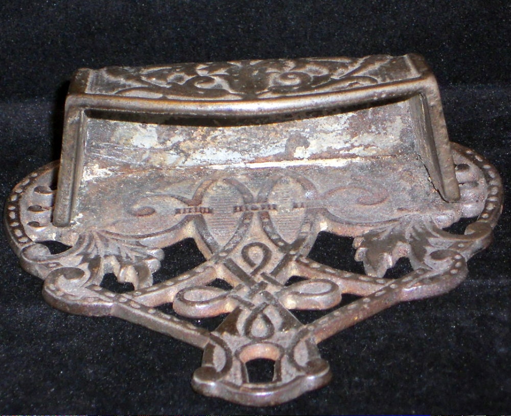 Vintage Cast Iron Match Stick Holder Tobacciana Kitchenware