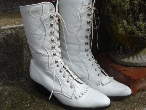 Victorian Western Fringed Granny Boots White by AntoinettesWhims