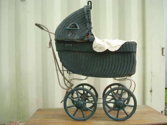 antique wicker dolls pram