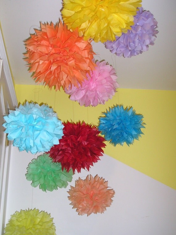 Set of 10 Tissue Poms - Your Colors - Pom poms for wedding, bridal shower, birthday party, baby shower, nursery, college dorm, child / teen Il_570xn