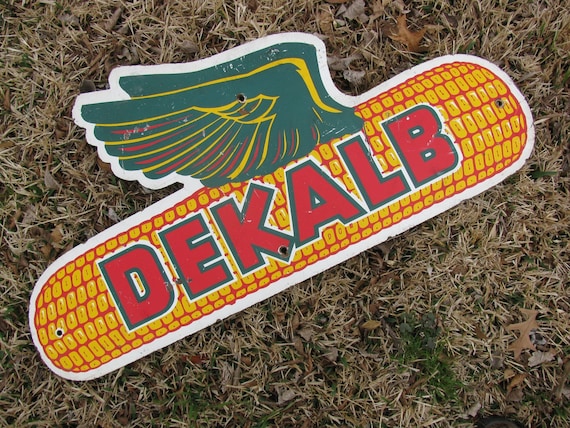 Vintage Large DEKALB CORN Seed Feed Advertising Sign with Wing