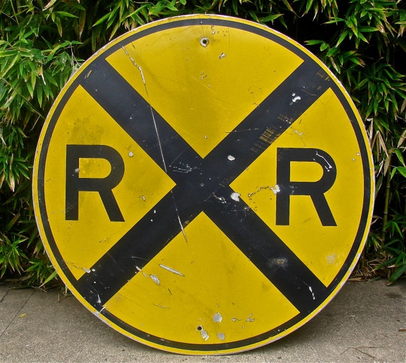 Vintage 36 Inch Metal Railroad Crossing Reflective Sign